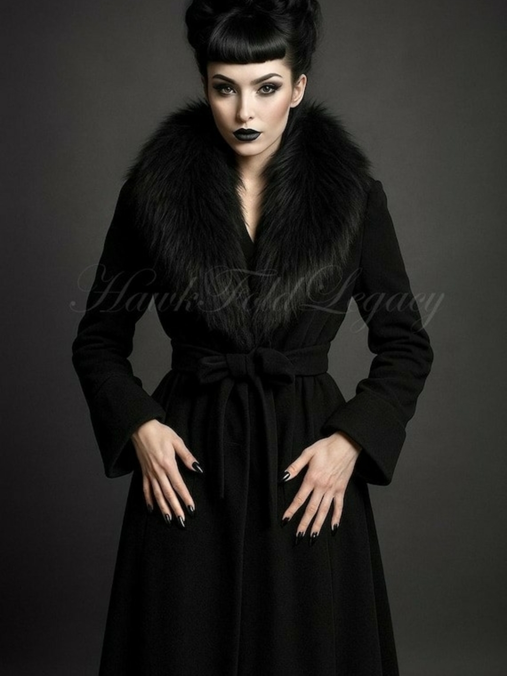 ClassicGOTHIC Black Coat with Faux Fur Suede